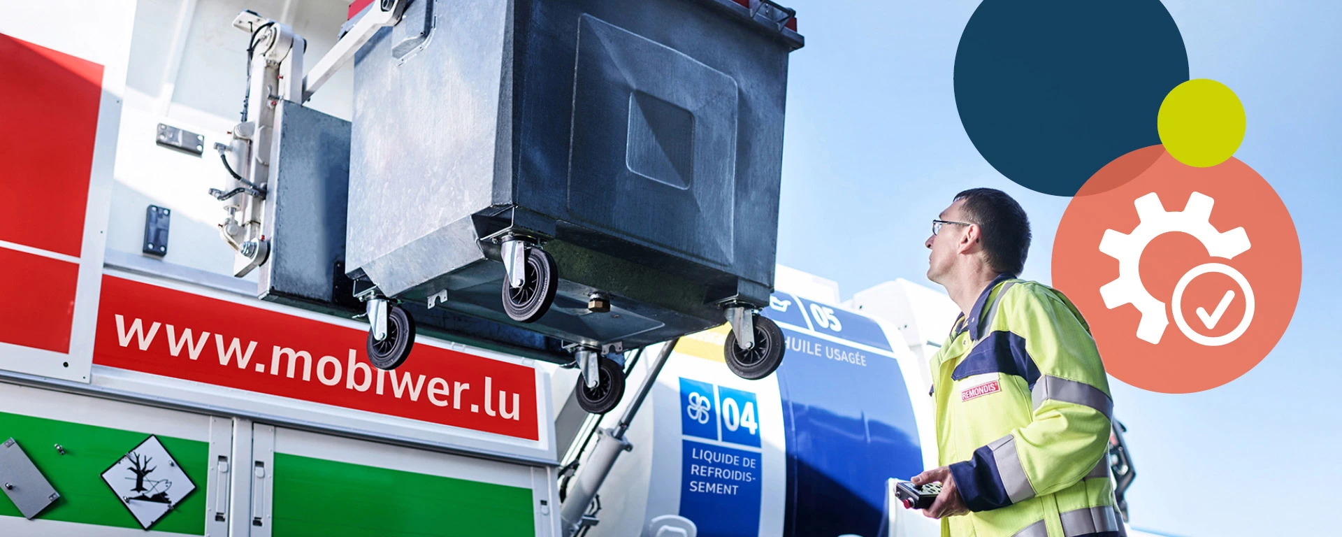 MOBIWER bei der Abholung eines ÖVB-Umleerbehälter